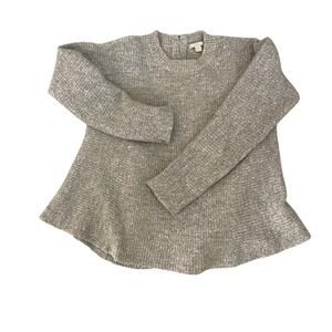 COS Wool‎ Blend Ribbed Knit Sweater Flared Hem Exposed Zipper Crew Neck Gray S